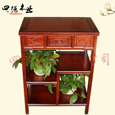 室內陽台置物抽屜格子盆景架  實木多層花架 榆木抽屜格子花架