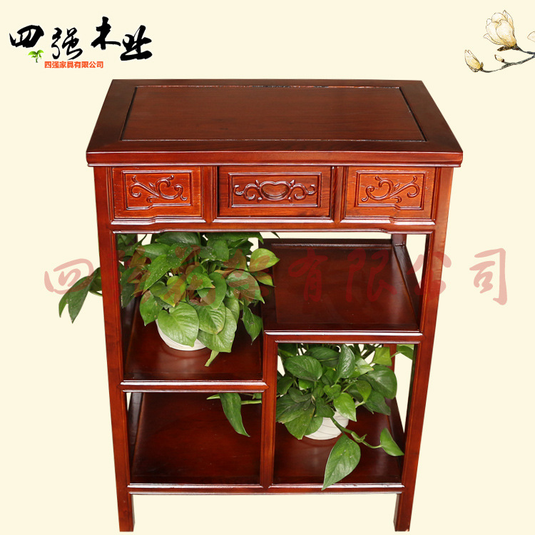 室內陽台置物抽屜格子盆景架  實木多層花架 榆木抽屜格子花架