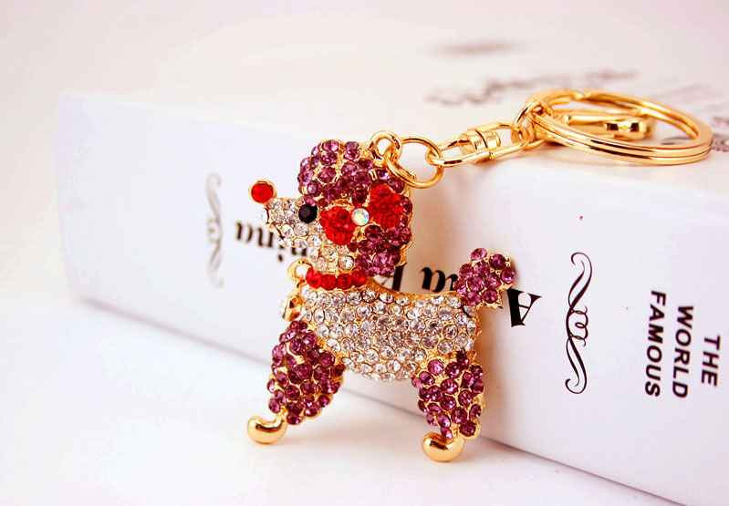40g Weight Alloy, Metal Material Unisex Gender Pink, Purple, Red, Blue Color Korean Creative Cute Poodle Diamond Crystal Puppy Keychain Metal Pendant Wholesale 5