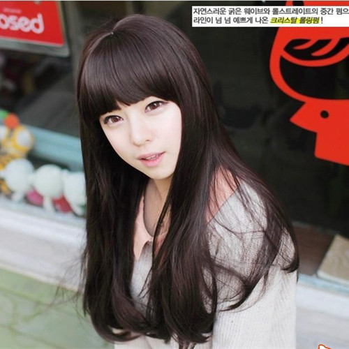 Manufacturer wholesale fashion wig ladies flat bangs long straight hair foreign trade European and American Korean wig headgear one piece drop shipping