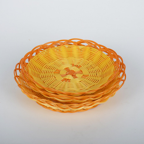 Wholesale fruit basket plastic hand-woven fruit basket imitation rattan storage basket hollow handicraft fruit plate rattan basket