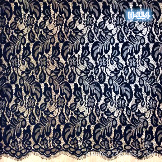 H-114双边对称染色树叶睫毛蕾丝花边面料满幅匹装宽1米辅料