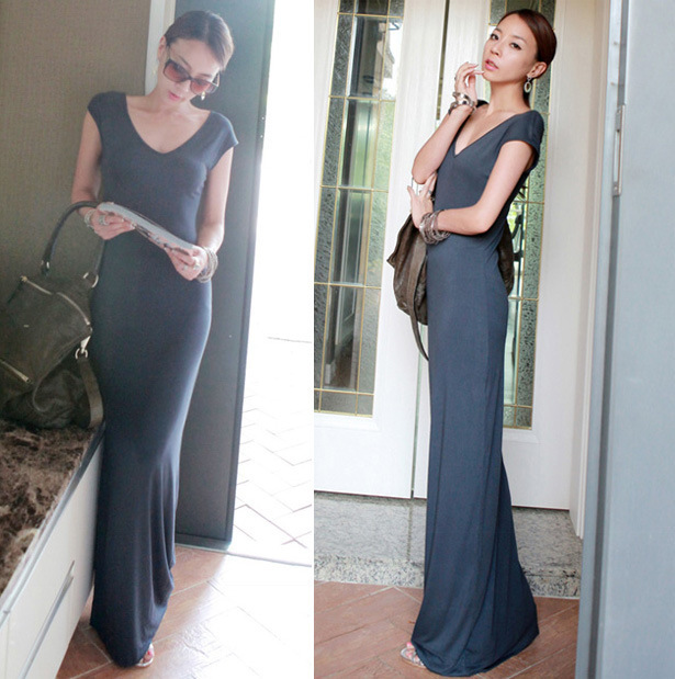 2025 Korean Style Spring and Summer Korean Style V Neck Sexy Slim Modal Dress Beach Floor-Length Skirt 1111