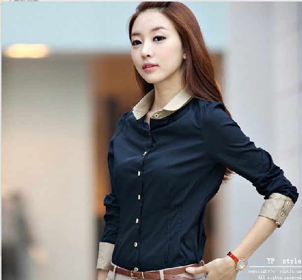 2017 Spring and Autumn New Doll Collar Bow Ribbon Shirt Women's Long Sleeve Professional Slim Ol Large Size Bottoming Shirt