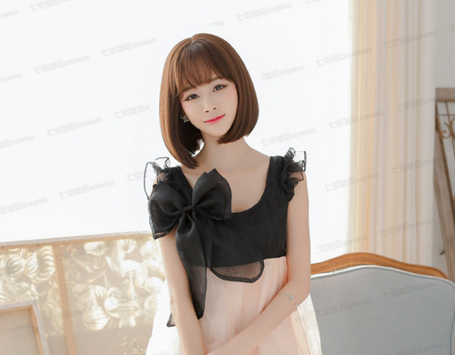 Japanese and Korean wig short hair female bobo head air bangs short straight hair sweet and cute face shaping personalized wig set