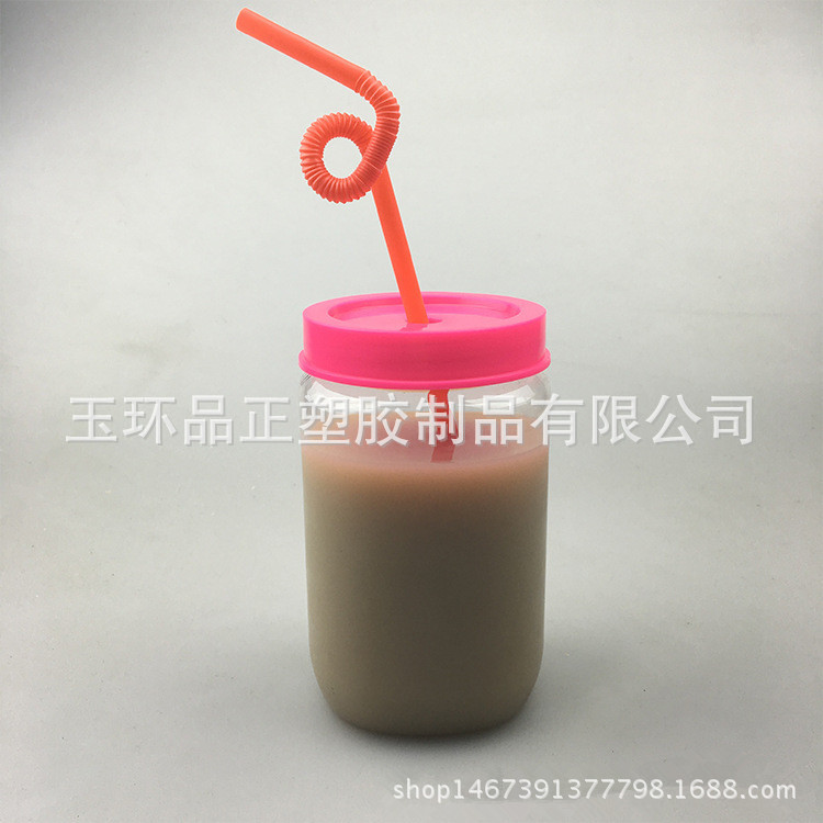 厂家现货网红500MLpet吸管塑料瓶 果汁梅森杯  梅森瓶