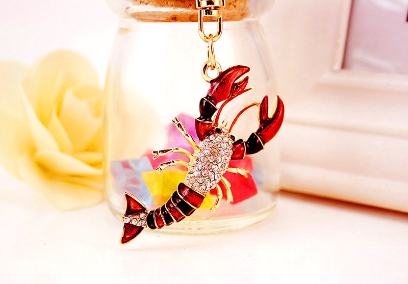 26g Weight Alloy, Metal Material Animal Pattern Unisex Gender Cute Diamond-studded Crayfish Men's Car Keychain Metal Pendant Wholesale 3