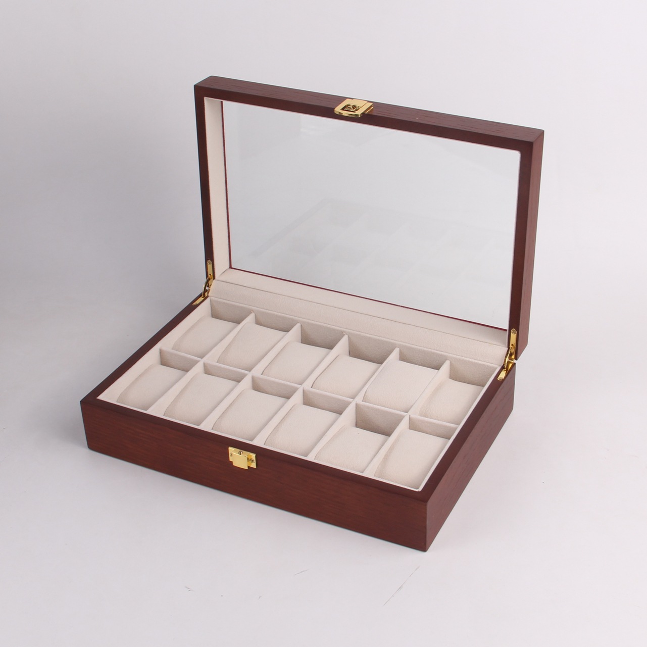 现货高档木皮纹12位格手表盒子木制手表木盒展示收纳手表包装盒