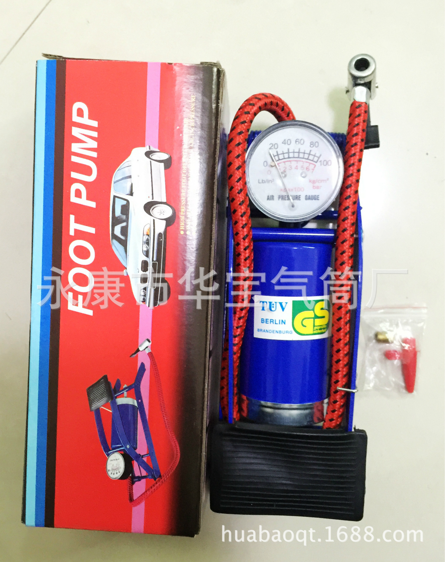 批发新款脚踩打气筒普通脚踏式自行车汽车打气桶带气压表充气泵
