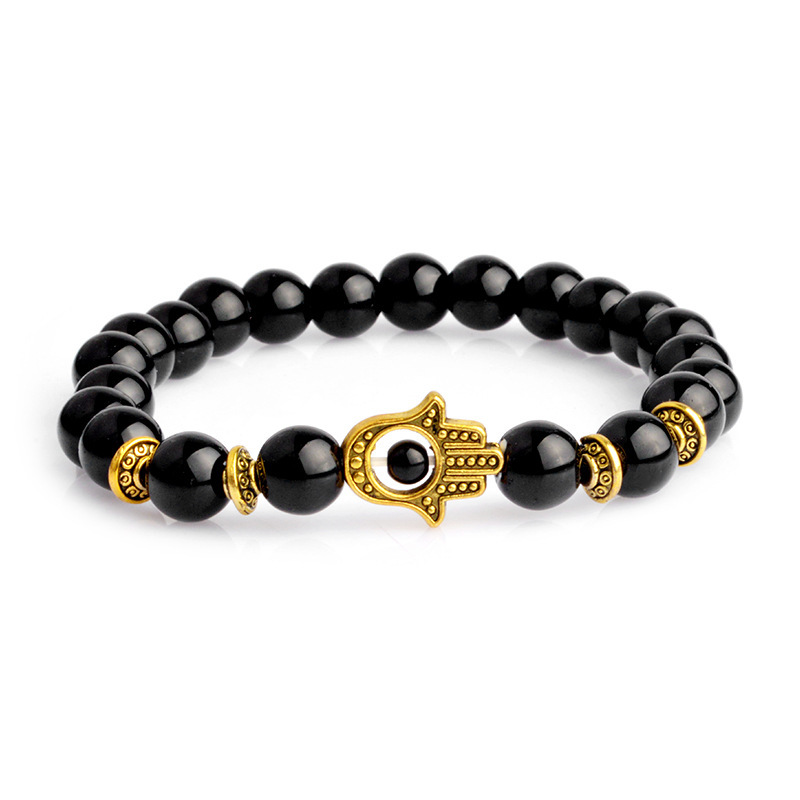 Original Ethnic style manual Jewelry Bright black Beads energy elastic Hand string Fatima Bracelet wholesale