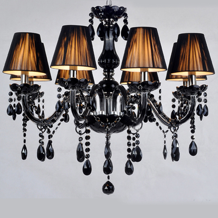Guzhen fábrica al por mayor araña de vela negra de 6 cabezas con pantalla araña de cristal negro lámpara de vela Europea restaurante