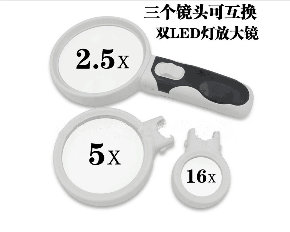 Резиновая ручка с подсветкой ручная лупа для чтения двойная лампа Светодиодная идентификация 77390A + 75B + 37B1