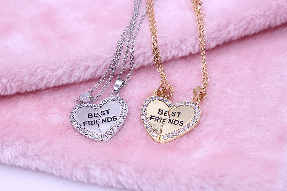 Two petal peach heart love heart-shaped couple necklace diamond best friends letter necklace