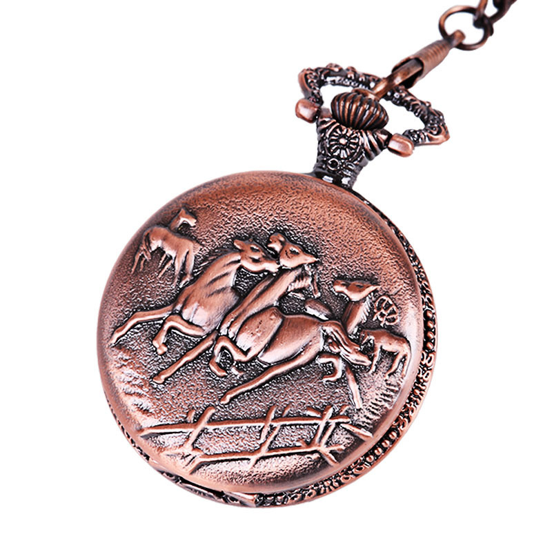 Ancient Red large horse Pentium frosted pocket watch nostalgic quartz watch classical pocket watch a generation of 9059