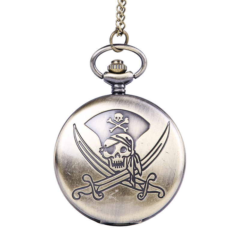Large Bronze Vintage Pirate Captain Ghost Face Two Knife Pocket Watch Ghost Face Skull Thin Chain Pocket Watch
