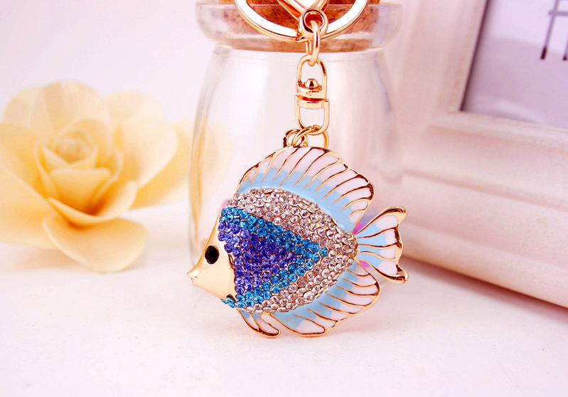 39g Weight Alloy, Metal Material Fish Pattern Unisex Gender Pink, Purple, Blue, Yellow Color Creative Diamond Cartoon Color Tropical Fish Keychain 7
