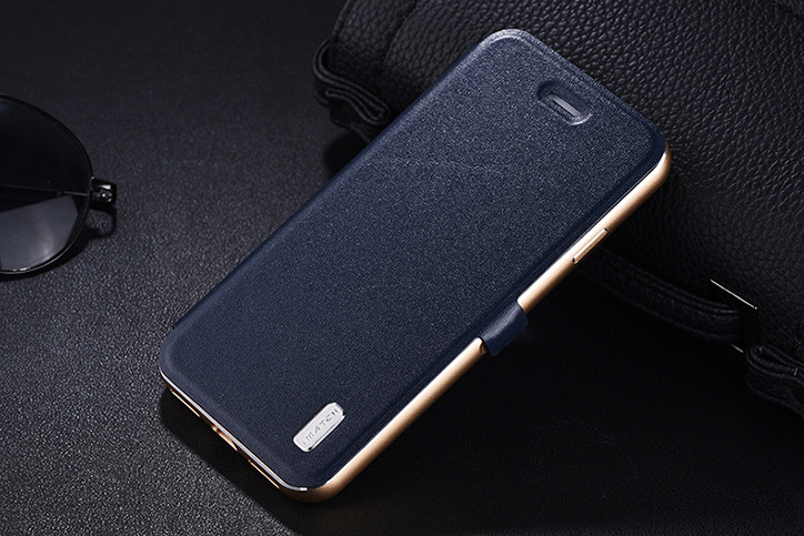 iMatch Luxury Aluminum Metal Bumper Premium Genuine Leather Flip Magnetic Case Cover for Apple iPhone 7 Plus & iPhone 7