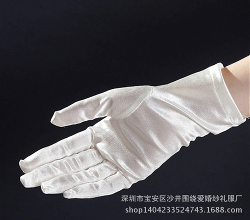 Wholesale short satin plate plain gloves hotel waiter sexy etiquette banquet performance gloves multi-color factory price