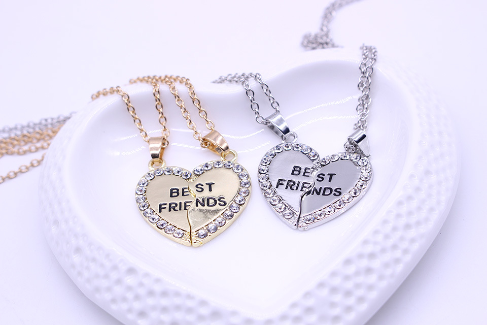 Two petal peach heart love heart-shaped couple necklace diamond best friends letter necklace