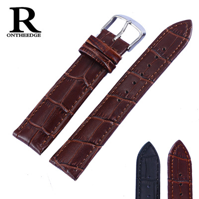 Manufactor wholesale cowhide Watch strap watch band parts men and women Really belt black brown 14/16/20/22MM