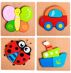 Wholesale factory price hand-held wooden 3D puzzle cartoon animal traffic stereoscopic blocks children's intelligence toy