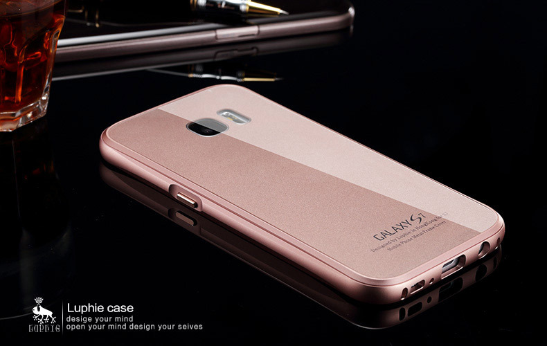 Luphie Aircraft Aluminum Metal Frame 9H Tempered Glass Back Cover Case for Samsung Galaxy S7 Edge G9350