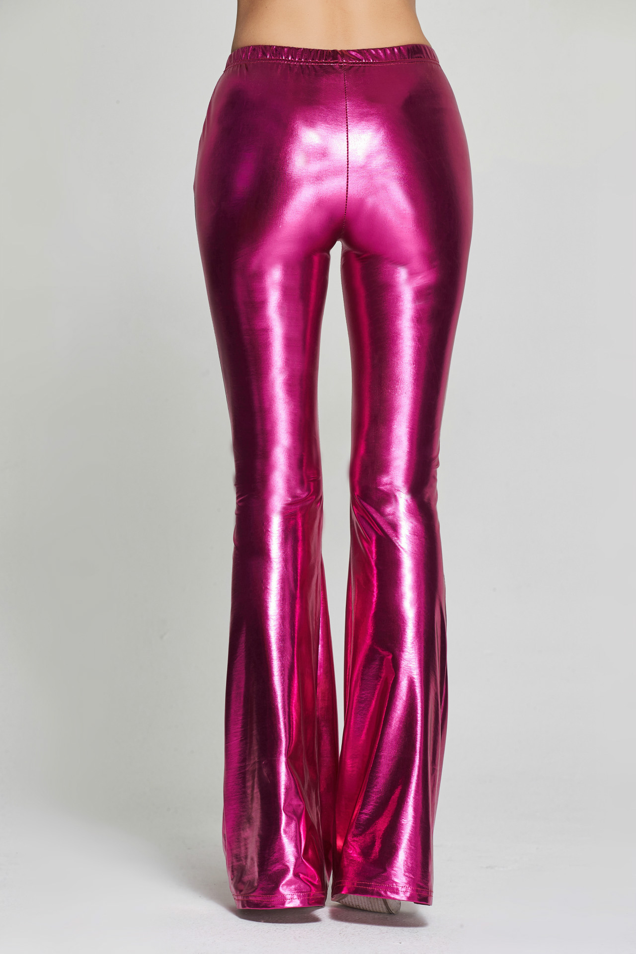 pink latex flare pants