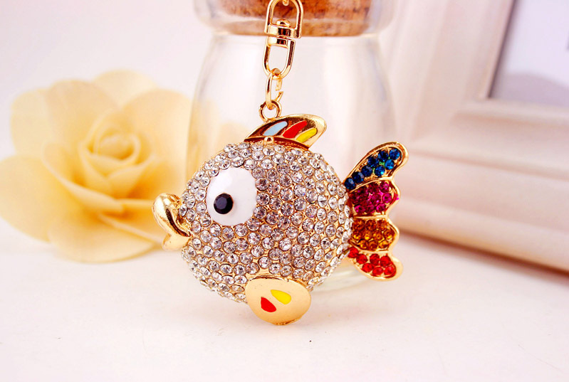 51g Weight Alloy, Metal Material Fish Pattern Unisex Gender Creative Diamond-studded Tropical Cartoon Fish Car Key Chain 3