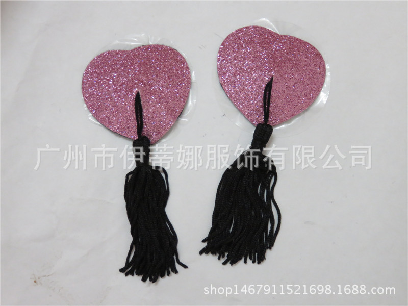 NC012粉色闪粉心形流苏乳贴 (1)