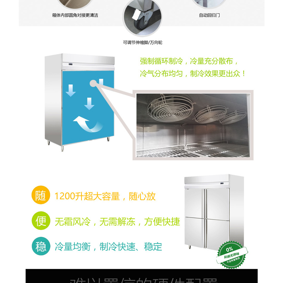 1200L四門不銹鋼冷櫃雙溫冷藏冷凍廚房冷櫃03