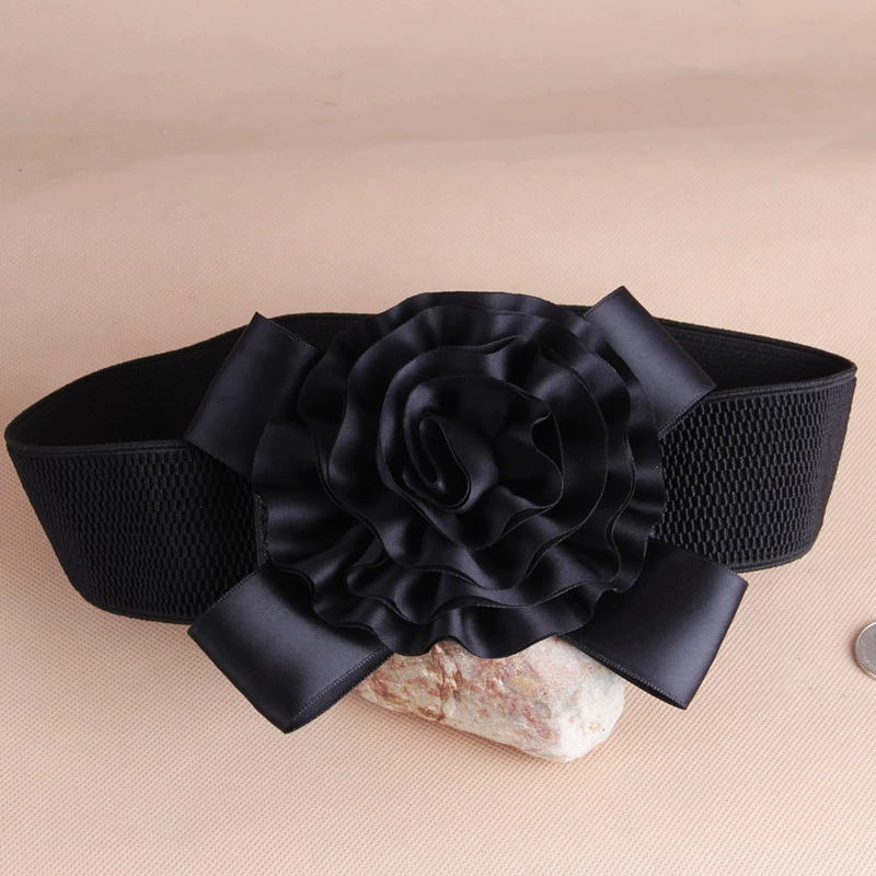Universal black red fashionable waist belt, elastic waist, Korean style, flowered, wholesale