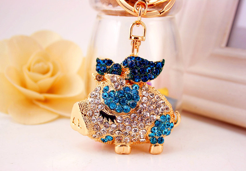 Creative Cute Diamond Zodiac Pig Car Keychain display picture 7