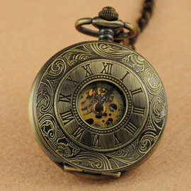 东莞厂家 双开盖经典罗马双显复古镂空机械男女士礼品古董怀表