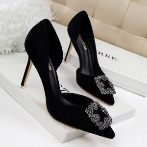 519-3 with shallow pointed mouth han edition with ultra fine suede rhinestone buckles sexy show thin side hollow out wom