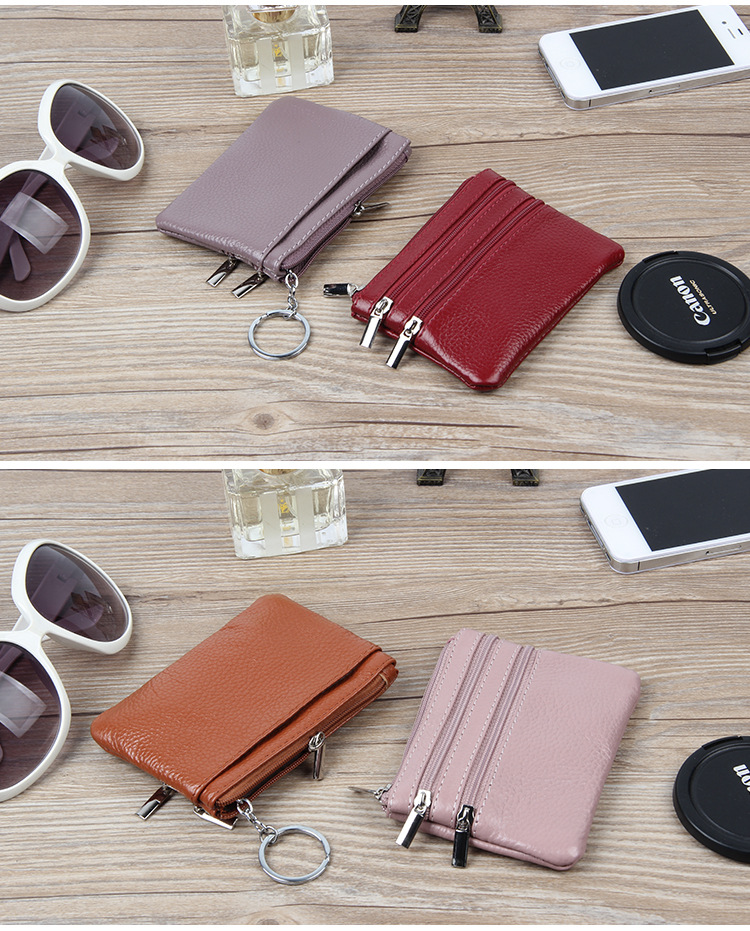 Unisex All Seasons Leather Solid Color Fashion Square Zipper Small Wallet display picture 1