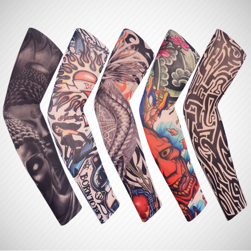 Wholesale tattoo sleeve outdoor sun protection bicycle riding sleeve tattoo simulation large flower arm seamless fishing wholesale
