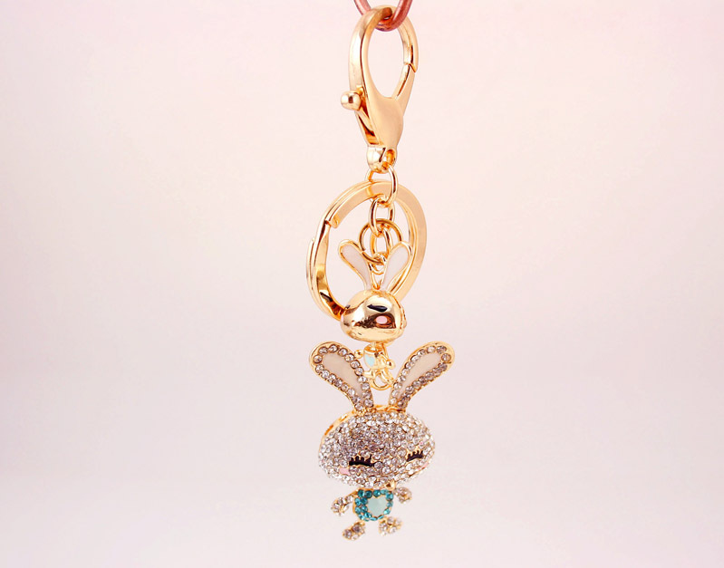 35g Weight Alloy, Metal Material Rabbit Pattern Unisex Gender Pink, Purple, Red, Blue, Peach Color Korean Creative Cute Diamond Cartoon Bunny Car Keychain 18