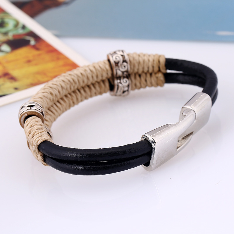 Explosive Retro Hand Gewebte Rindsleder Armband Neue Schmuck Großhandel Herren Leder Armband Großhandel display picture 2