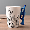 Music ceramics, cup, guitar, musical instruments with glass, coffee enamel