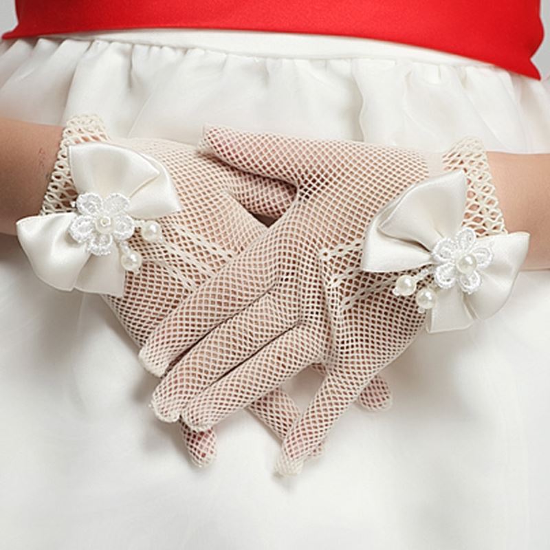 Children Etiquette Gloves Girls Princess Wedding Dress Pearl Bride Wedding Gloves display picture 5