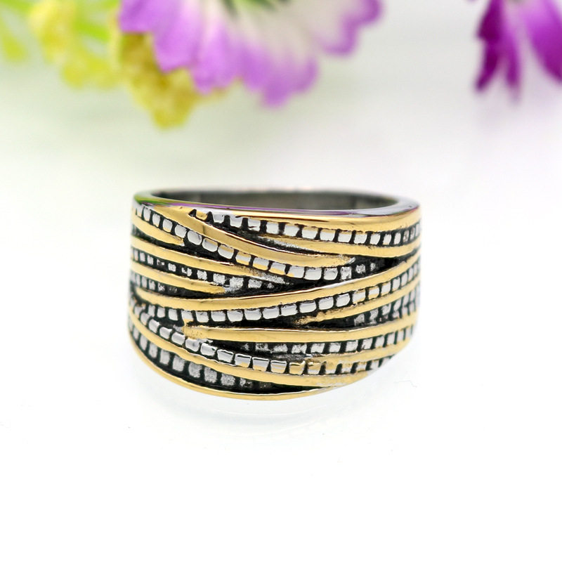 Real Gold Plated Plating Material Vacuum Plating Real Gold Plated 18K Gold Geometric 304 Stainless Steel Retro Waterproof Non Tarnish Rings