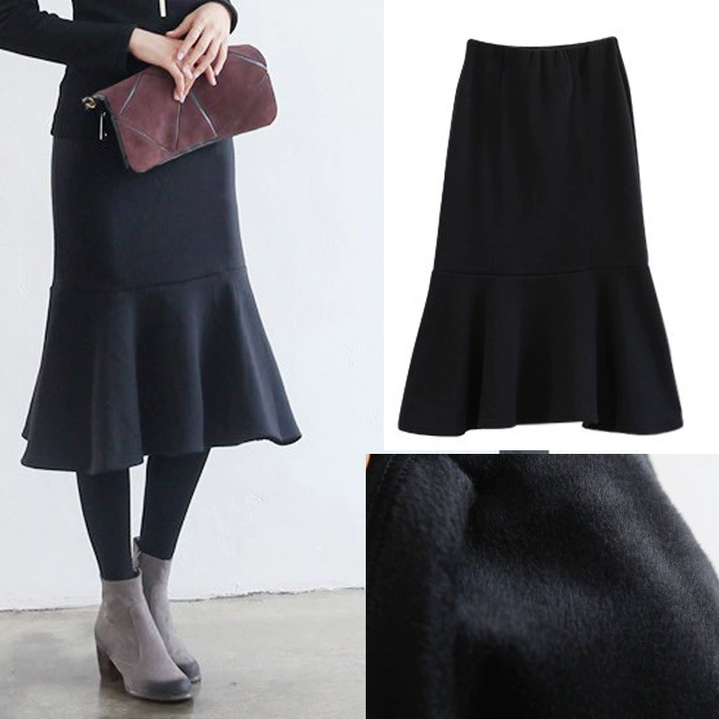 Утепленная осенне-зимняя эластичная длинная юбка на флисовой подкладке, средней длины, теплая Женская Расклешенная юбка больших размеров толстые MM250 кг