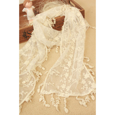 vivi Sweet Retro Hollow tassels Lace scarf Embroidery tassels scarf Cross border Source of goods Sweet air conditioner