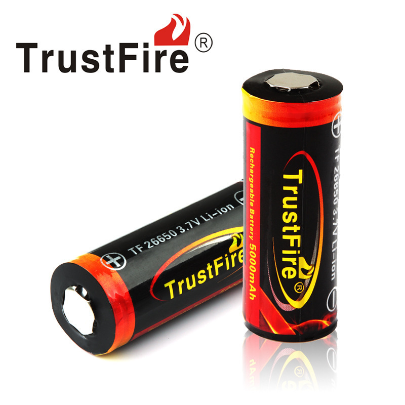 TrustFire 26650 3.7V 5000mAh大容量带保护板充电锂电池厂家批发