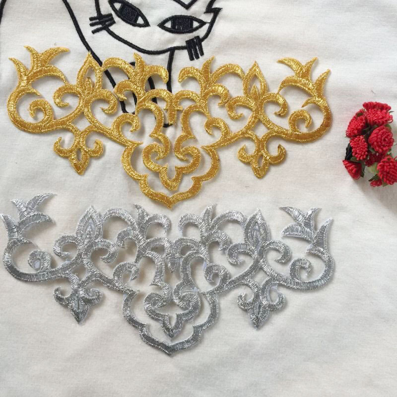 DIY服装辅料 民族风背胶烫熨花贴 外贸电脑刺绣贴 金银布贴