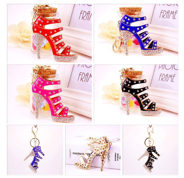 60g Weight Alloy, Metal Material Constellation Pattern Unisex Gender Rose Red, Red, Blue, Black Color Creative Cute Diamond-studded Ladies Oversized High Heels Keychain 1