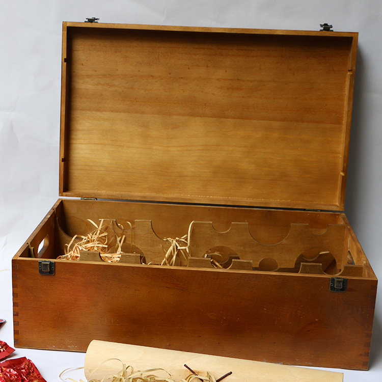 高档精美实木红酒箱厂家优惠工厂直供红酒木箱 定做红酒包装盒|ms