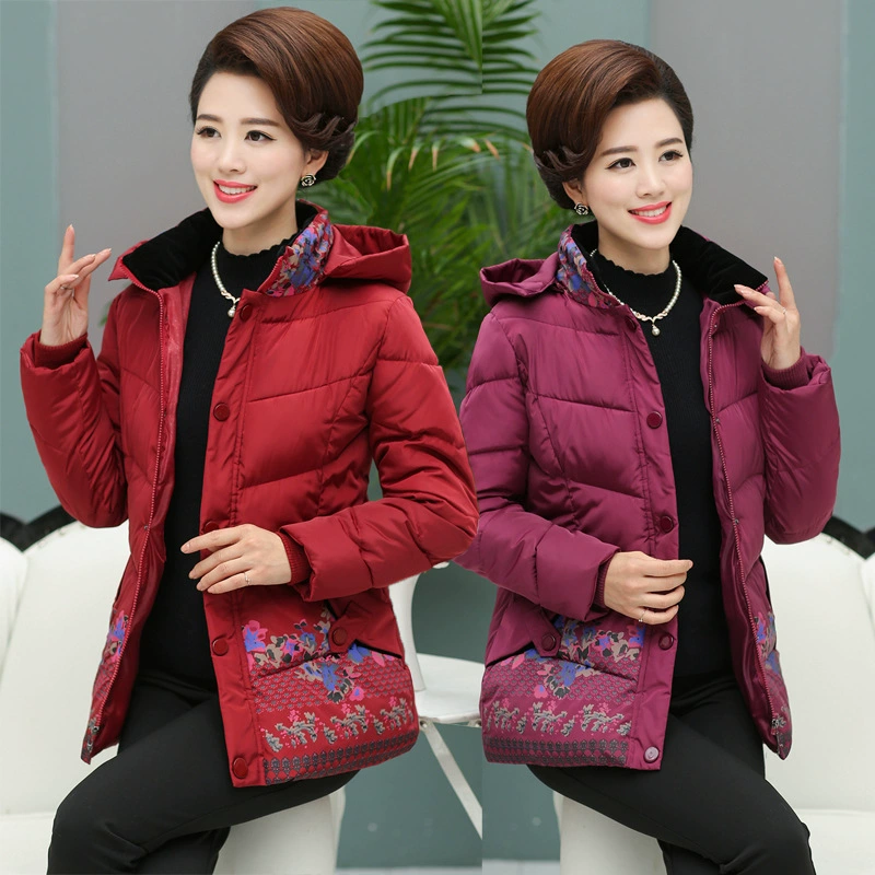 Одежда для мам, женская одежда среднего и пожилого возраста, зимнее пальто с хлопковой подкладкой для пожилых людей, утолщенное верхнее пальто с принтом, утолщенное зимнее пальто больших размеров