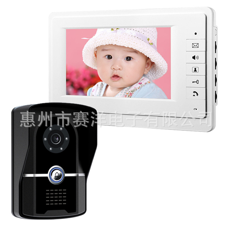 7寸彩色有线一拖一家用可视对讲门铃 别墅型楼宇对讲电话