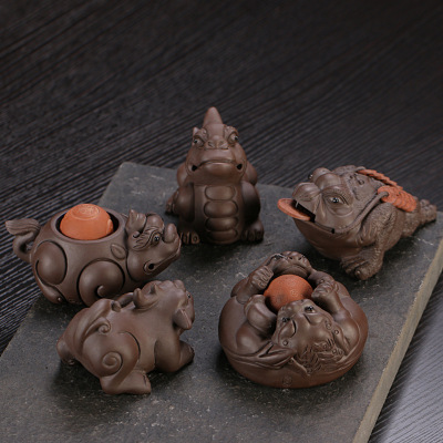 紫砂茶宠茶具摆件 功夫茶具配件 时来运转 财源滚滚 招财金蟾貔貅|ms